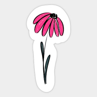 hot pink floral illustration Sticker